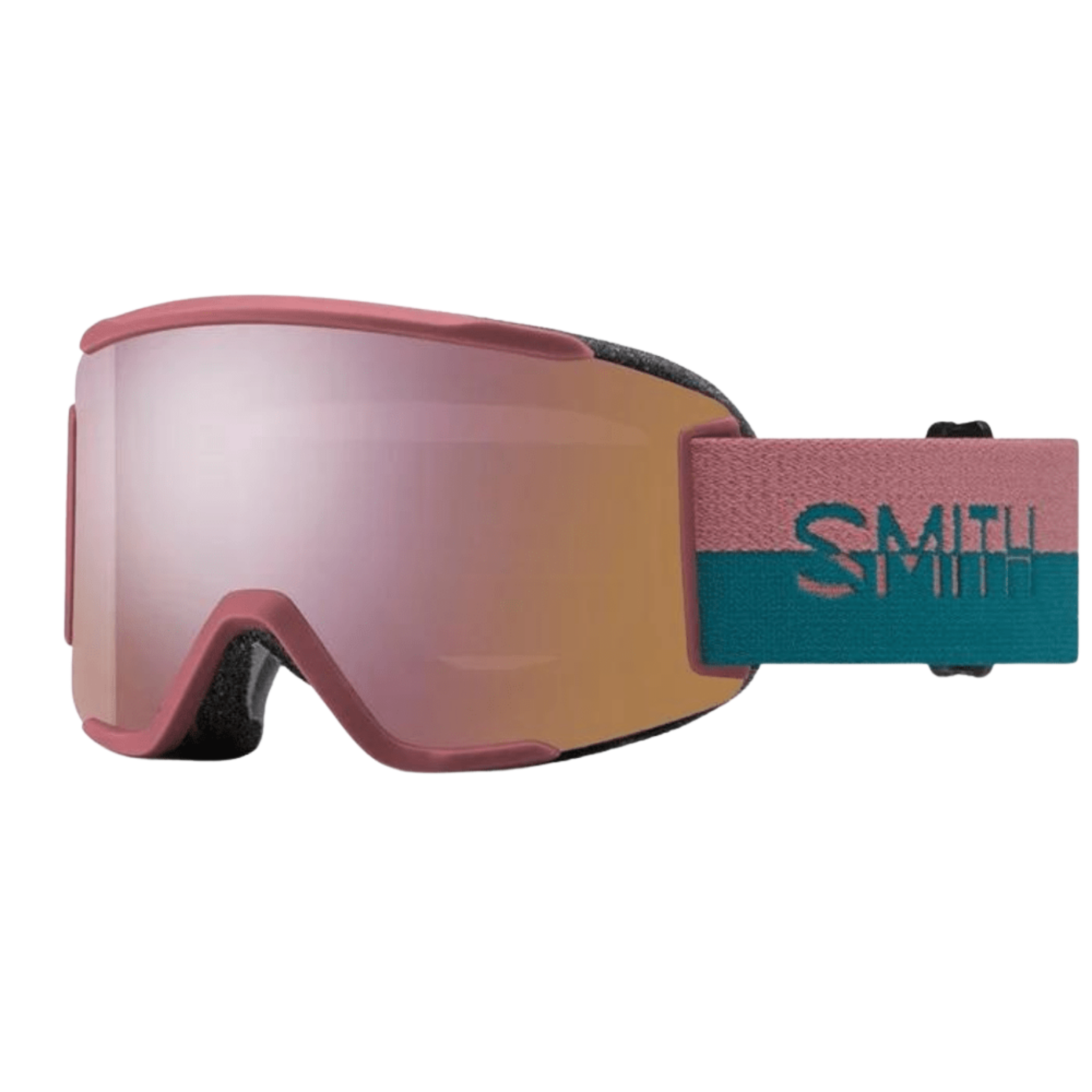 Smith Squad S Low Bridge Fit ChromaPop snow goggles in Chalk Rose/Everyday Rose Gold Mirror, suited for skiing and snowboarding in Whistler