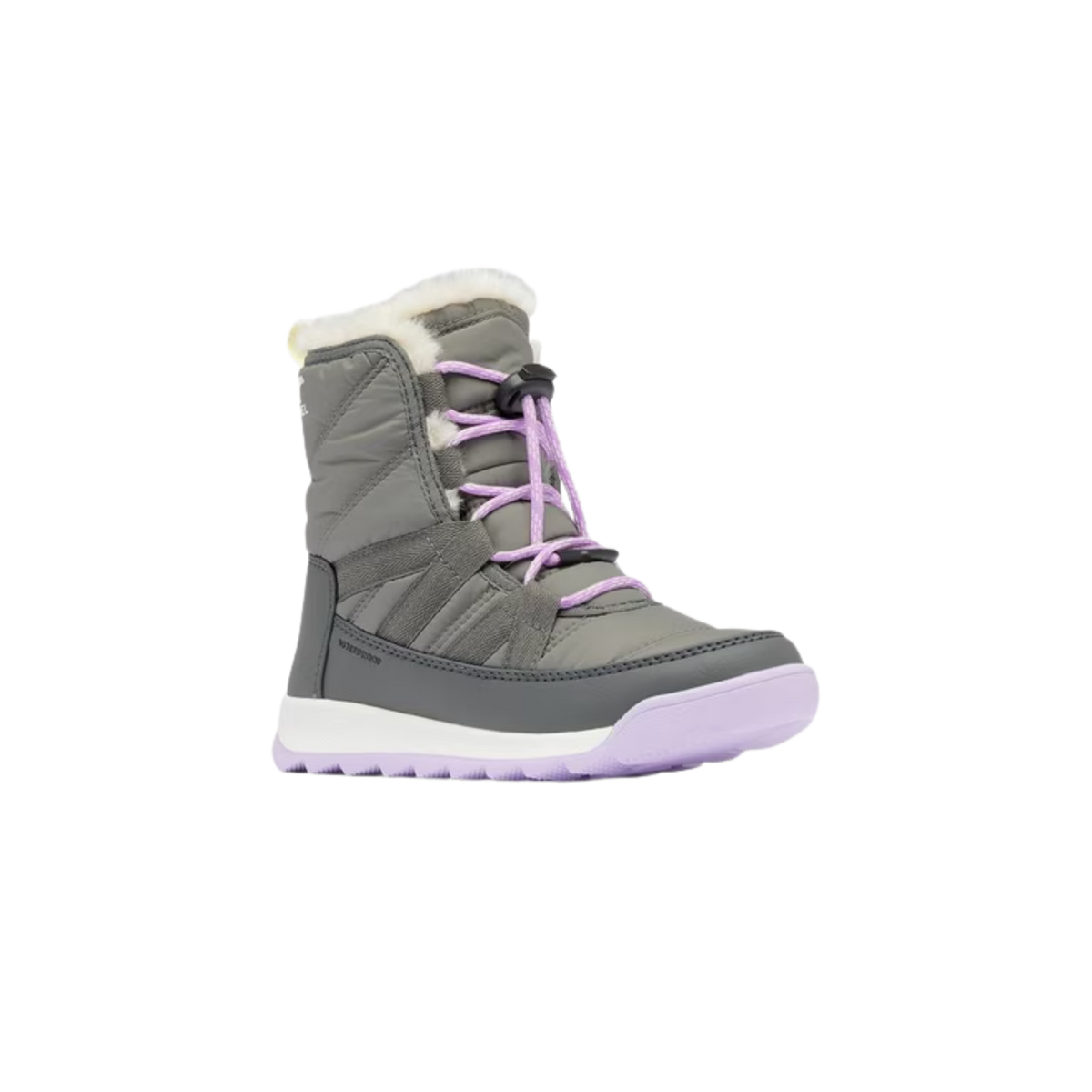 Front view of Sorel Youth Whitney II Plus Lace WP winter boot showing adjustable laces and insulated waterproof construction