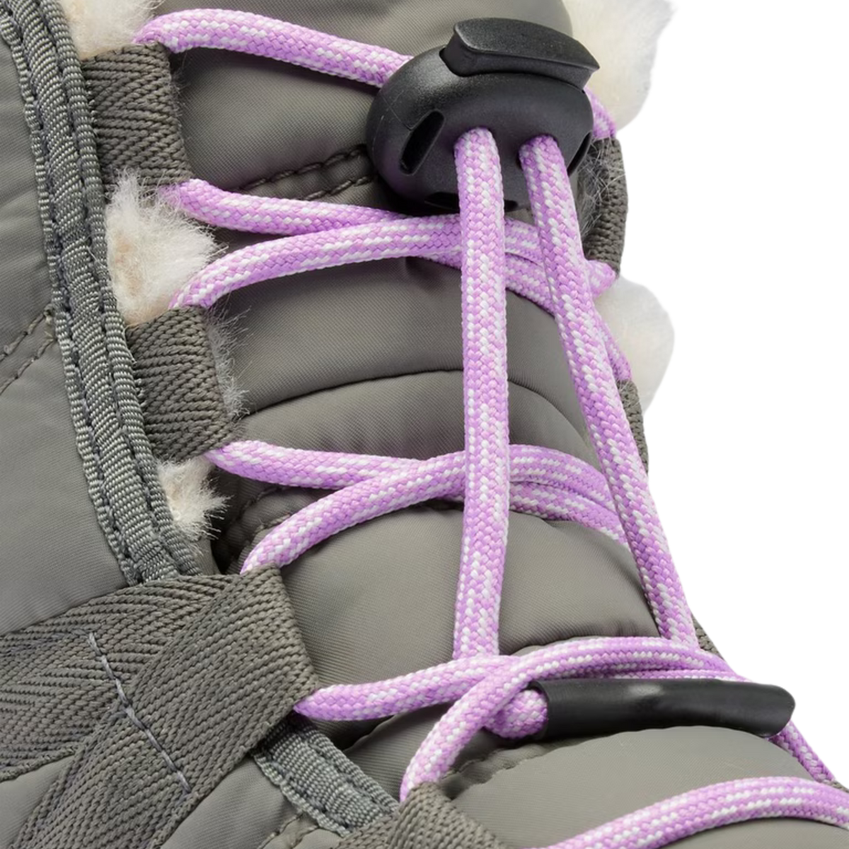 Close-up of Sorel Youth Whitney II Plus Lace WP adjustable lace-up closure for a customizable fit