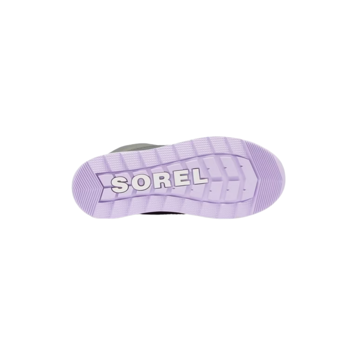 Bottom view of Sorel Youth Whitney II Plus Lace WP winter boot showing outsole tread pattern