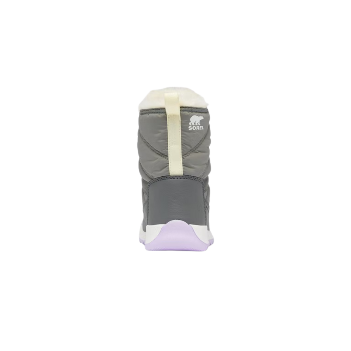 Rear view of Sorel Youth Whitney II Plus Lace WP youth winter boot showing heel and upper boot construction