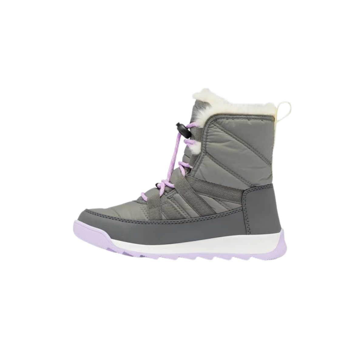 Side view of Sorel Youth Whitney II Plus Lace WP waterproof youth winter boot featuring classic lace-up styling