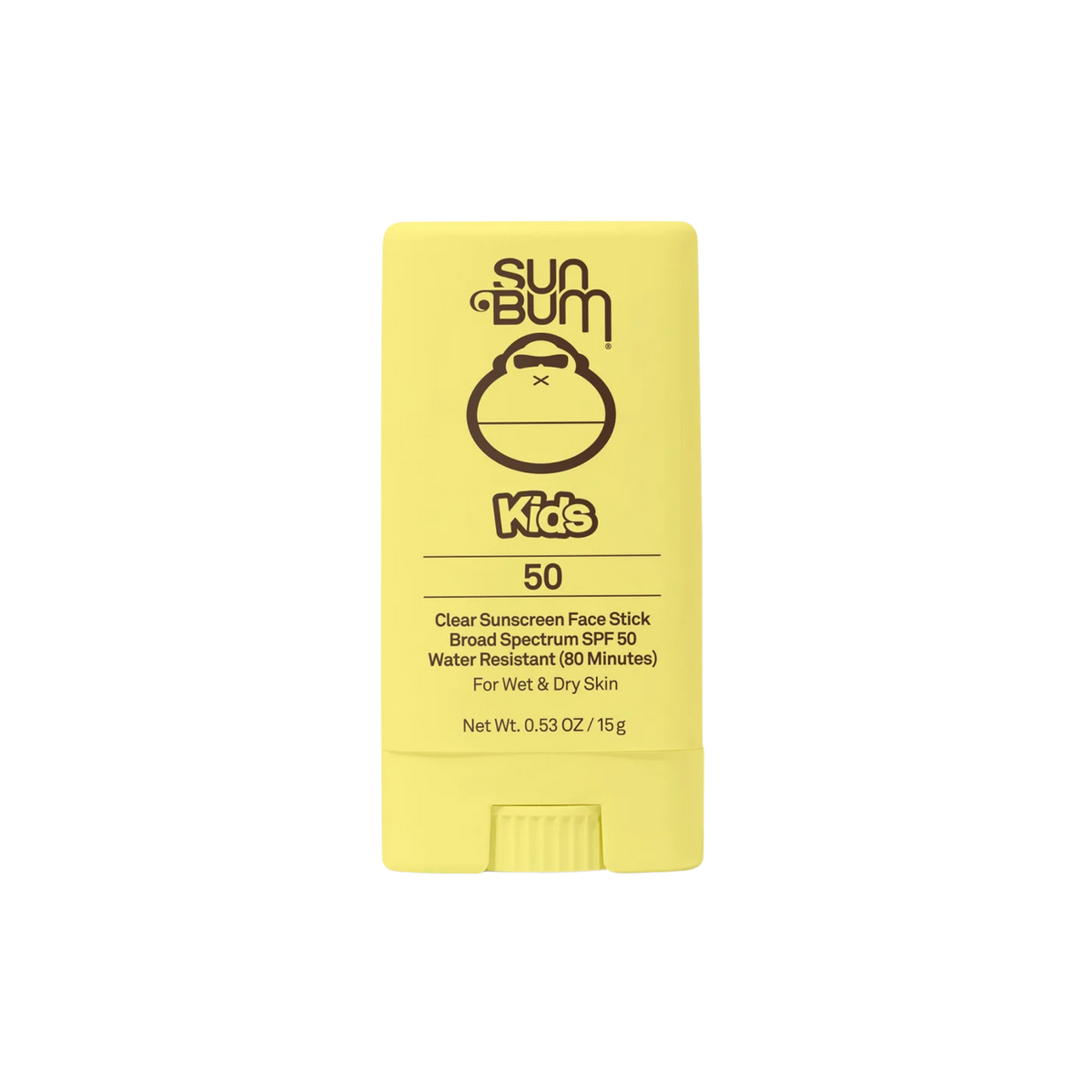 Sun Bum Kids SPF 50 Clear Sunscreen Face Stick with transparent water-resistant formula suitable for wet and dry skin application
