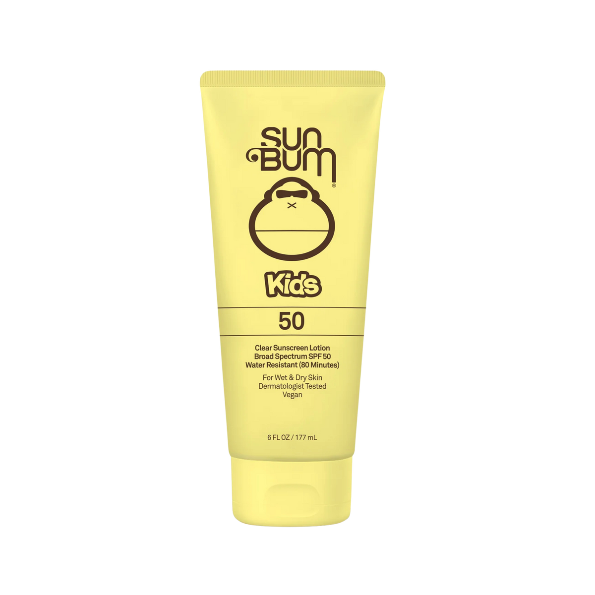 Sun Bum Kids SPF 50 Clear Sunscreen Lotion with transparent water-resistant formula suitable for wet and dry skin application