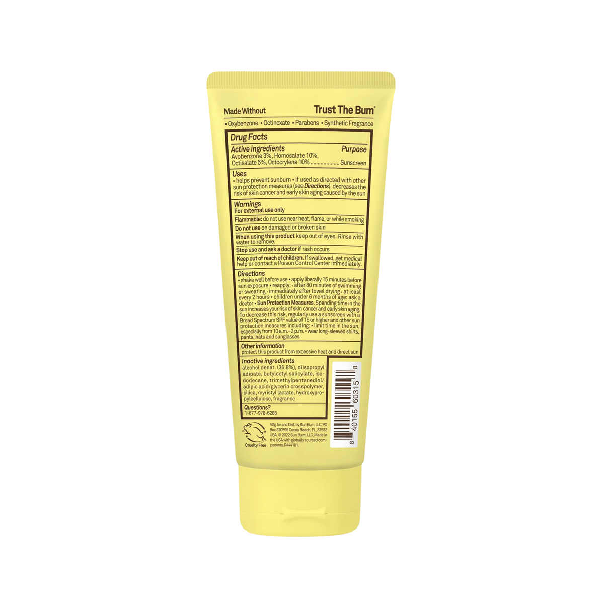 Rear view of Sun Bum Kids SPF 50 Clear Sunscreen Lotion showing product labeling and application information