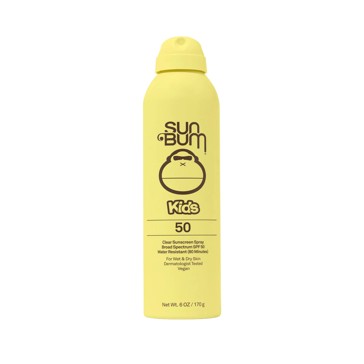 Sun Bum Kids SPF 50 Clear Sunscreen Spray with water-resistant formula for wet or dry skin and propellant-free Bag-on-Valve spray technology