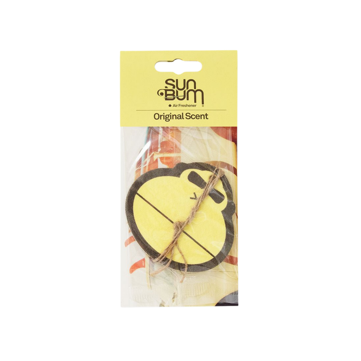 Sun Bum Sonny Air Freshener featuring signature Smells Like Summer fragrance and playful Sun Bum Sonny branding for cars