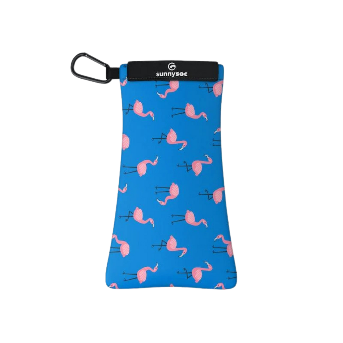 SunnySoc Sunglass Case in Flamingo design made with 94% recycled PET microfiber and 6% spandex to clean and protect sunglass lenses