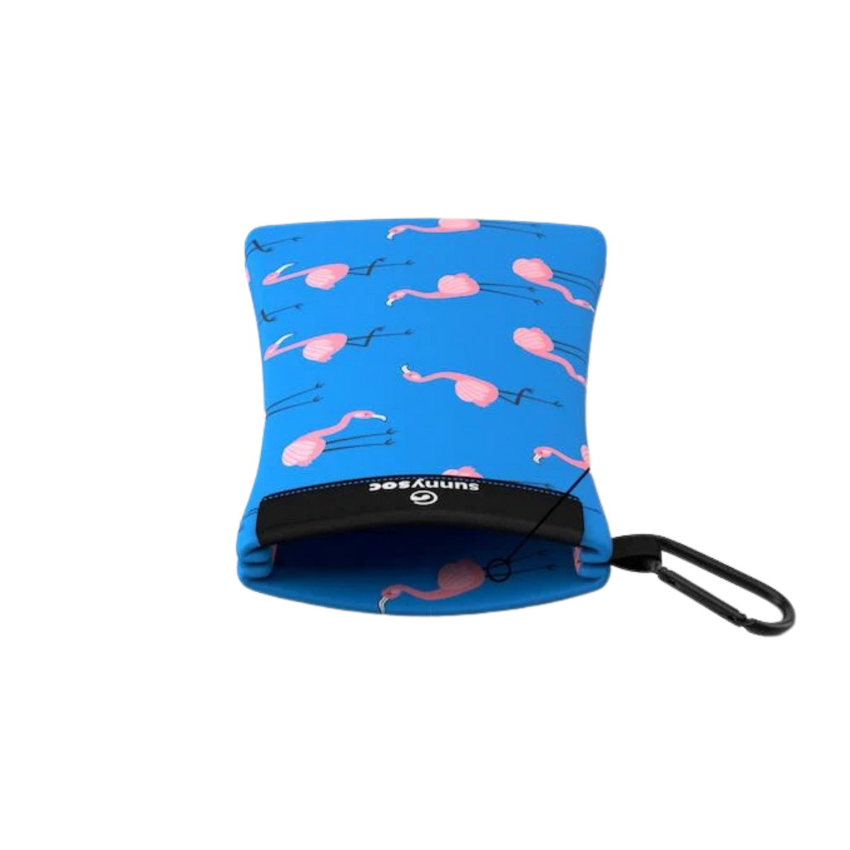 SunnySoc Sunglass Case flexible opening in Flamingo design with stretch fabric for easy sunglass storage and removal