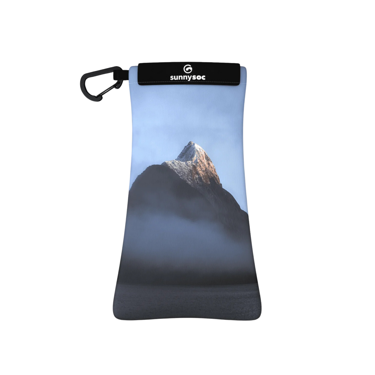 SunnySoc Sunglass Case in Misty Mountain design made with 94% recycled PET microfiber and 6% spandex to clean and protect sunglass lenses
