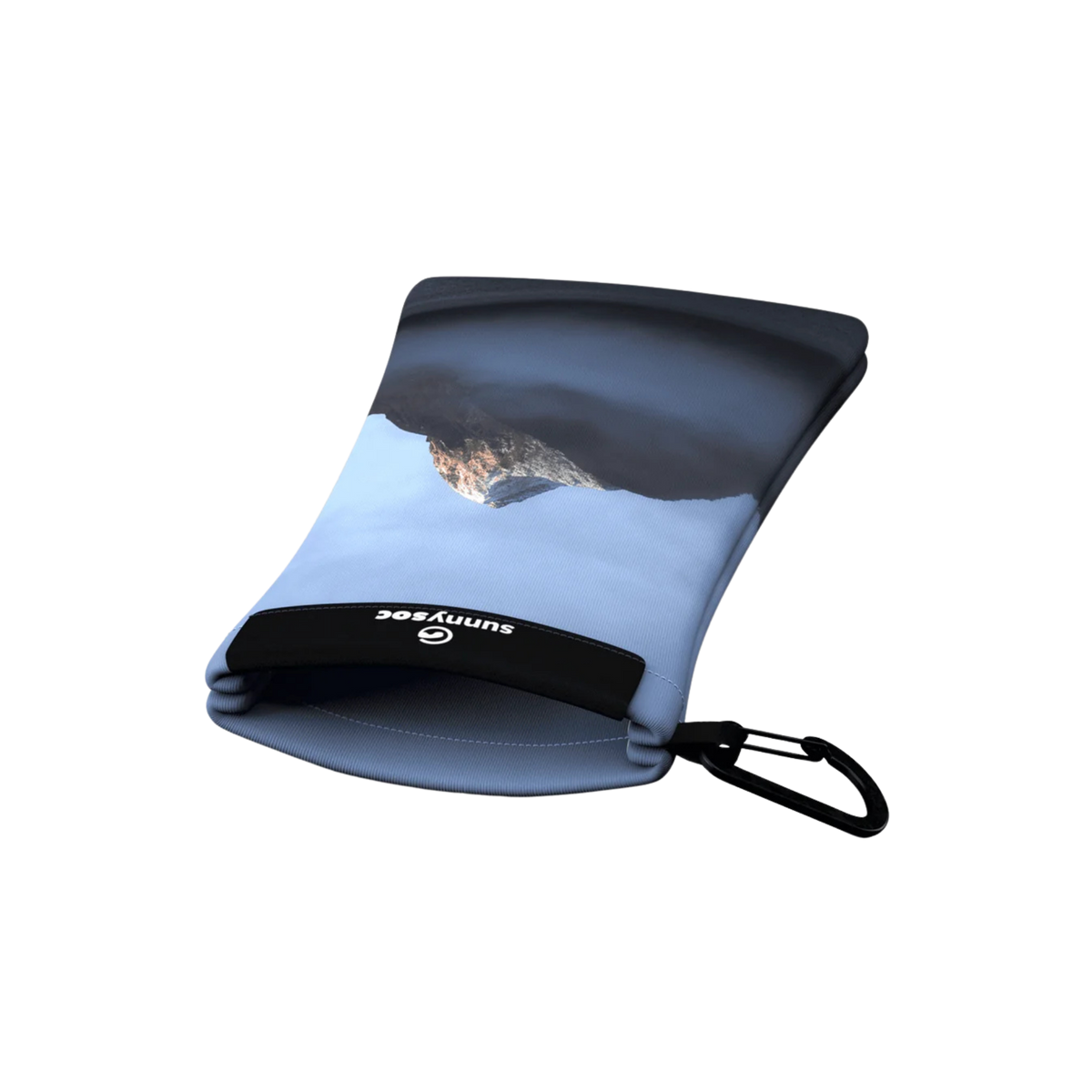 SunnySoc Sunglass Case flexible opening in Misty Mountain design with stretch fabric for easy sunglass storage and removal