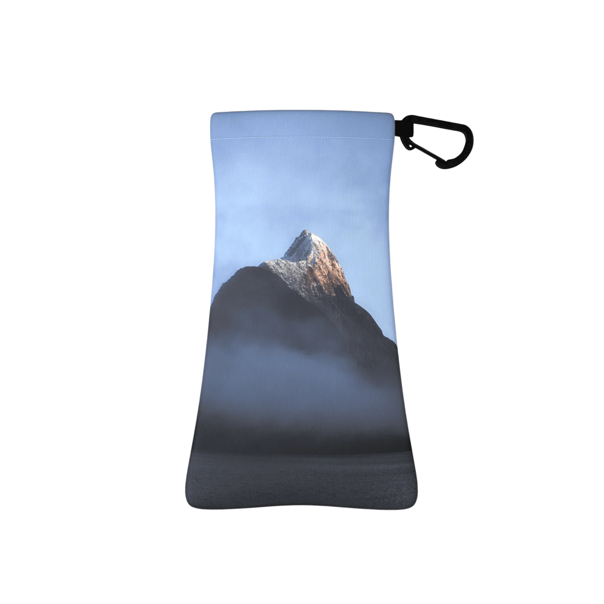 Rear view of SunnySoc Sunglass Case in Misty Mountain design made with 94% recycled PET from plastic bottles and 6% spandex