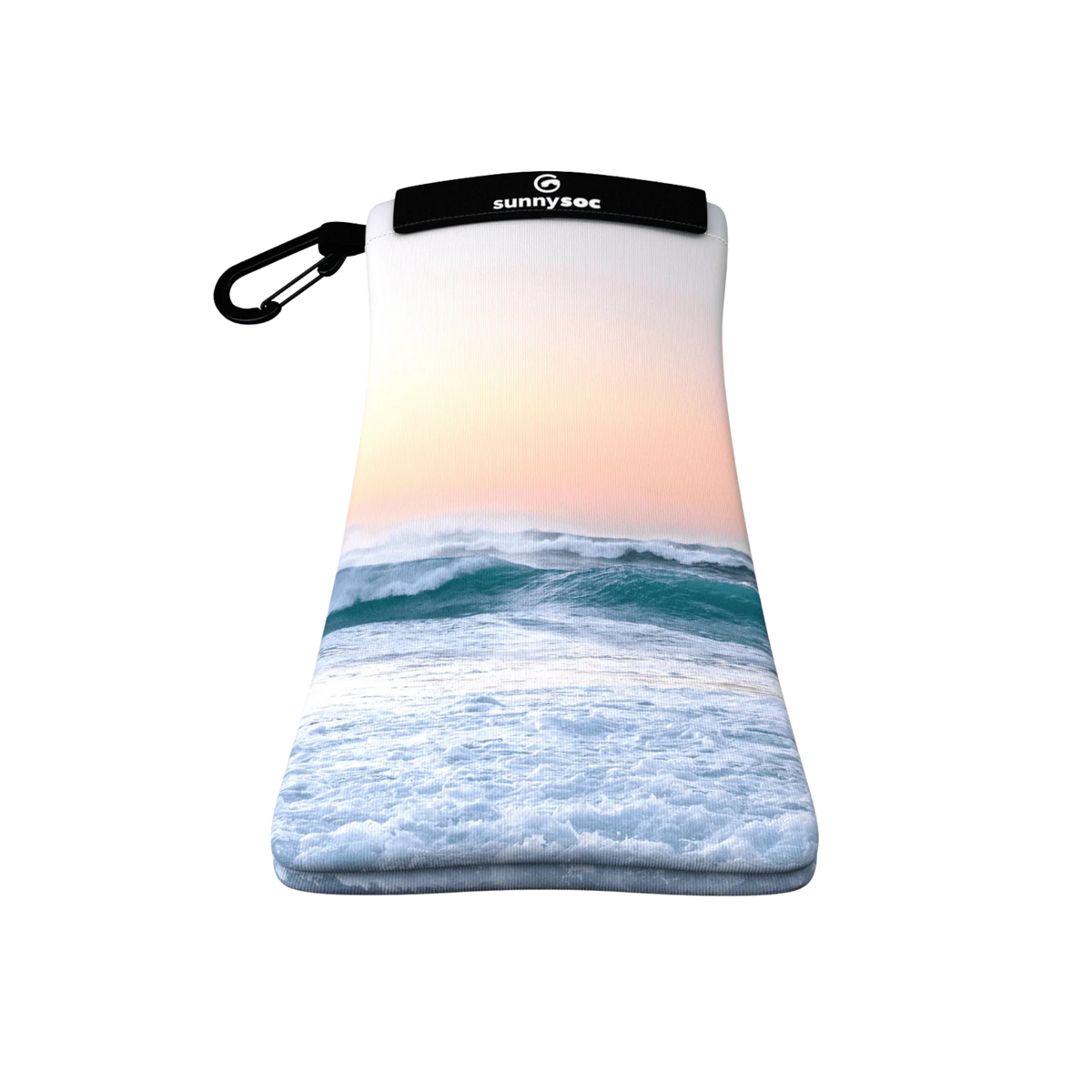 Front view of SunnySoc Sunglass Case in Tidal design with soft recycled microfiber construction and flexible one-size-fits-most design