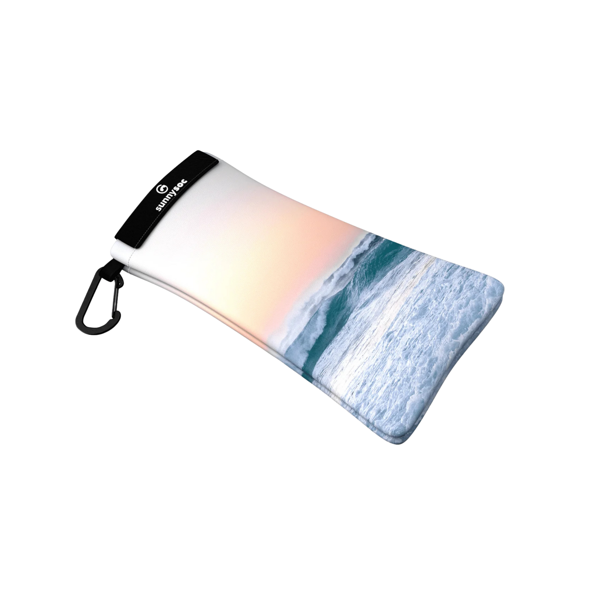 Side view of SunnySoc Sunglass Case in Tidal design with lightweight flexible microfiber construction for compact eyewear protection