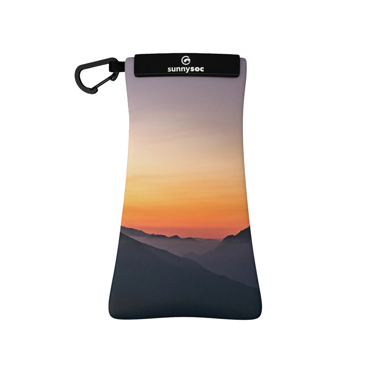 SunnySoc Sunglass Case in Sunset design made with 94% recycled PET microfiber and 6% spandex to clean and protect sunglass lenses