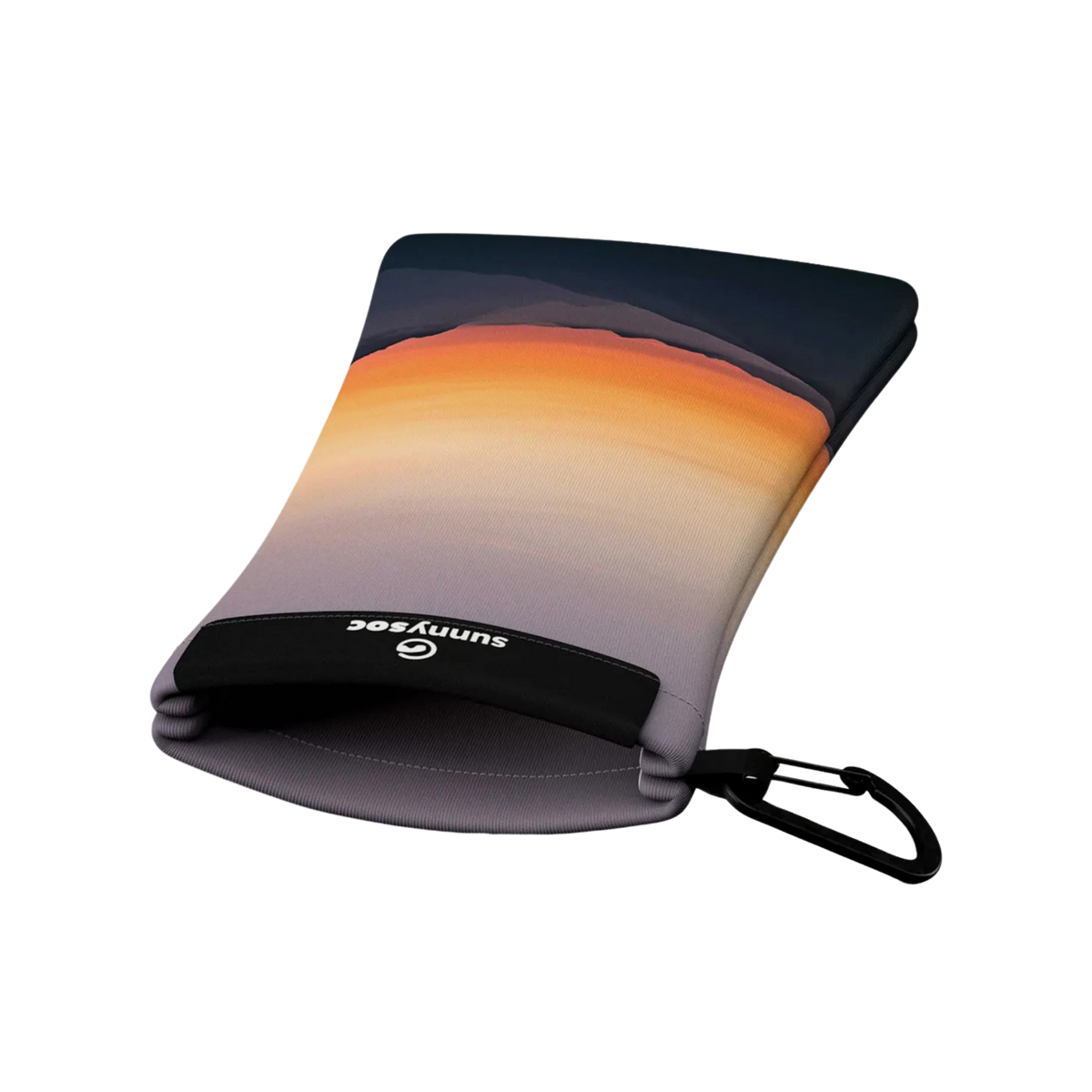 SunnySoc Sunglass Case flexible opening in Sunset design with stretch fabric for easy sunglass storage and removal