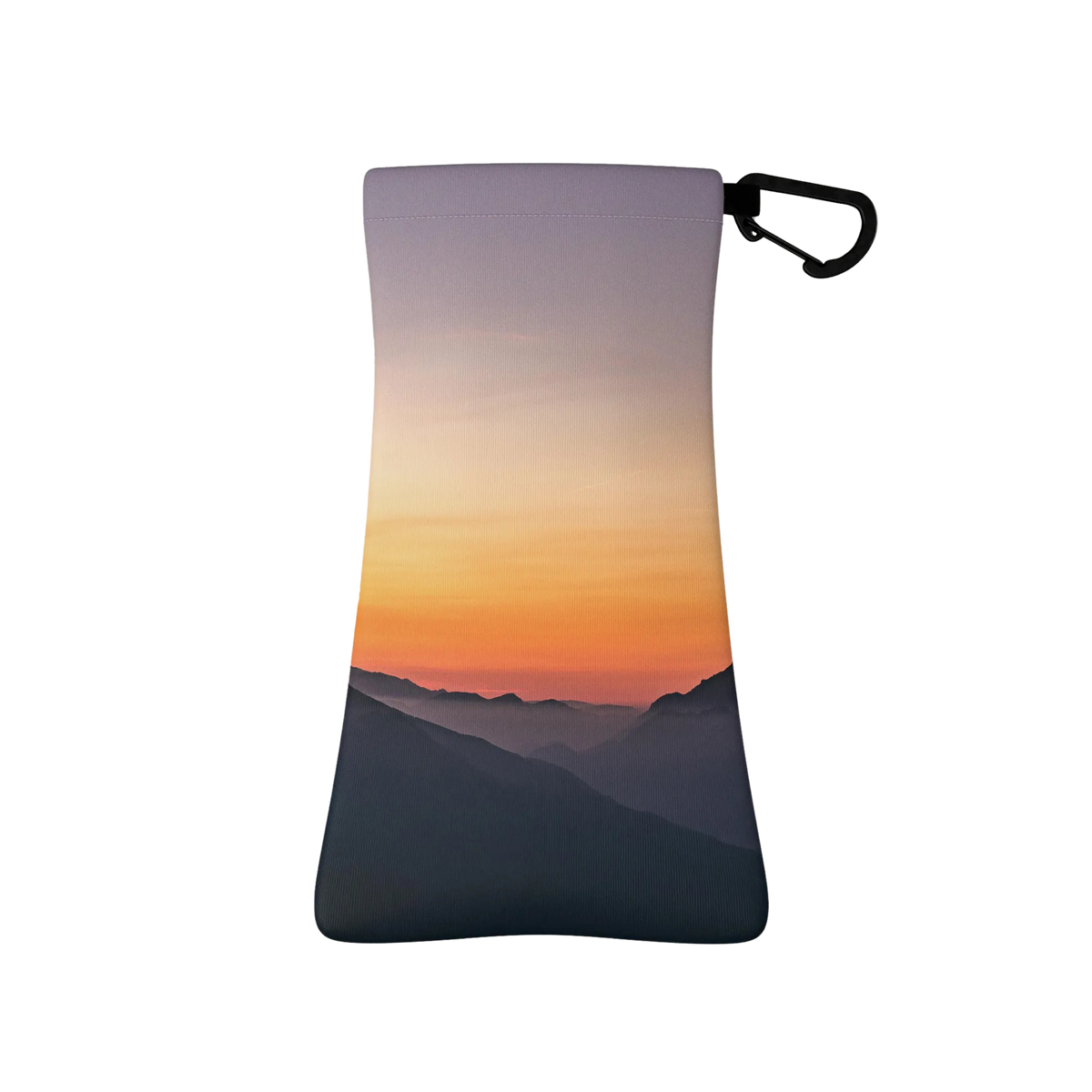 Rear view of SunnySoc Sunglass Case in Sunset design made with 94% recycled PET from plastic bottles and 6% spandex