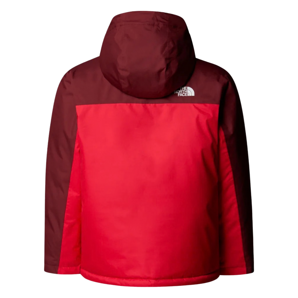 Rear view of The North Face Boys Freedom Insulated Jacket in Sumac / TNF Red with helmet-compatible hood, relaxed fit and Heatseeker insulation