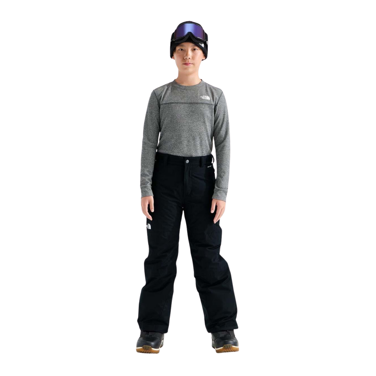 The North Face Boys Freedom Insulated Pant regular-fit design in Black with adjustable waist, HEATSEEKER insulation and waterproof DRYVENT shell