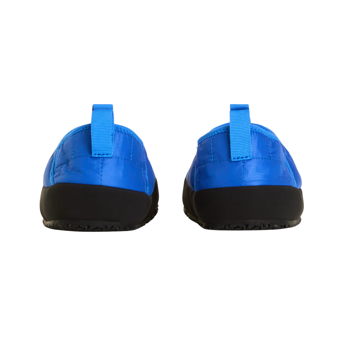 Rear view of North Face Youth ThermoBall Traction Mule II insulated slip-on shoes in Active Blue with lightweight ThermoBall synthetic insulation