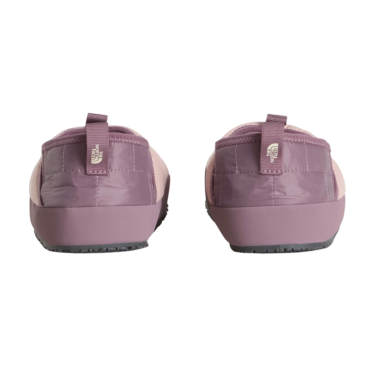 Rear view of North Face Youth ThermoBall Traction Mule II insulated slip-on shoes in Pink Moss with lightweight ThermoBall synthetic insulation