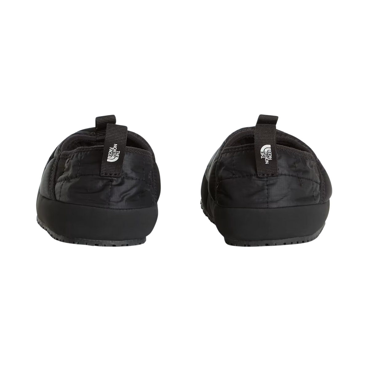 Rear view of North Face Youth ThermoBall Traction Mule II insulated slip-on shoes in TNF Black with lightweight ThermoBall synthetic insulation