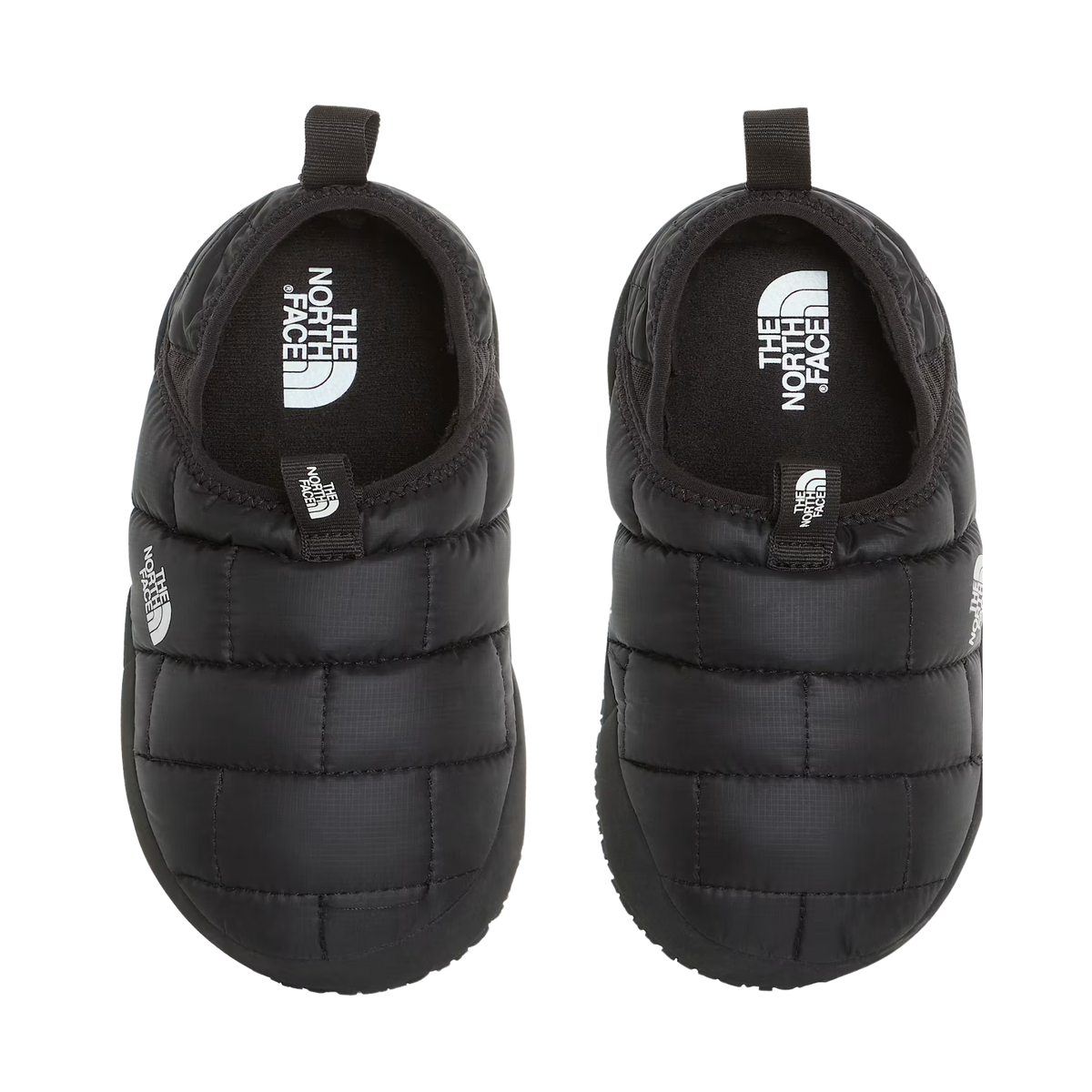 Top view of North Face Youth ThermoBall Traction Mule II in TNF Black showing slip-on construction and soft fleece-lined interior