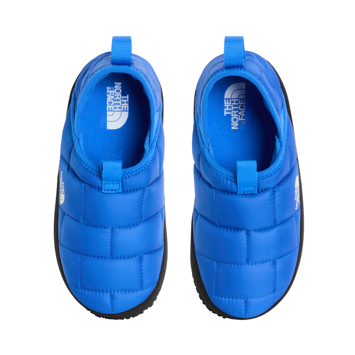 Top view of North Face Youth ThermoBall Traction Mule II in Active Blue showing slip-on construction and soft fleece-lined interior