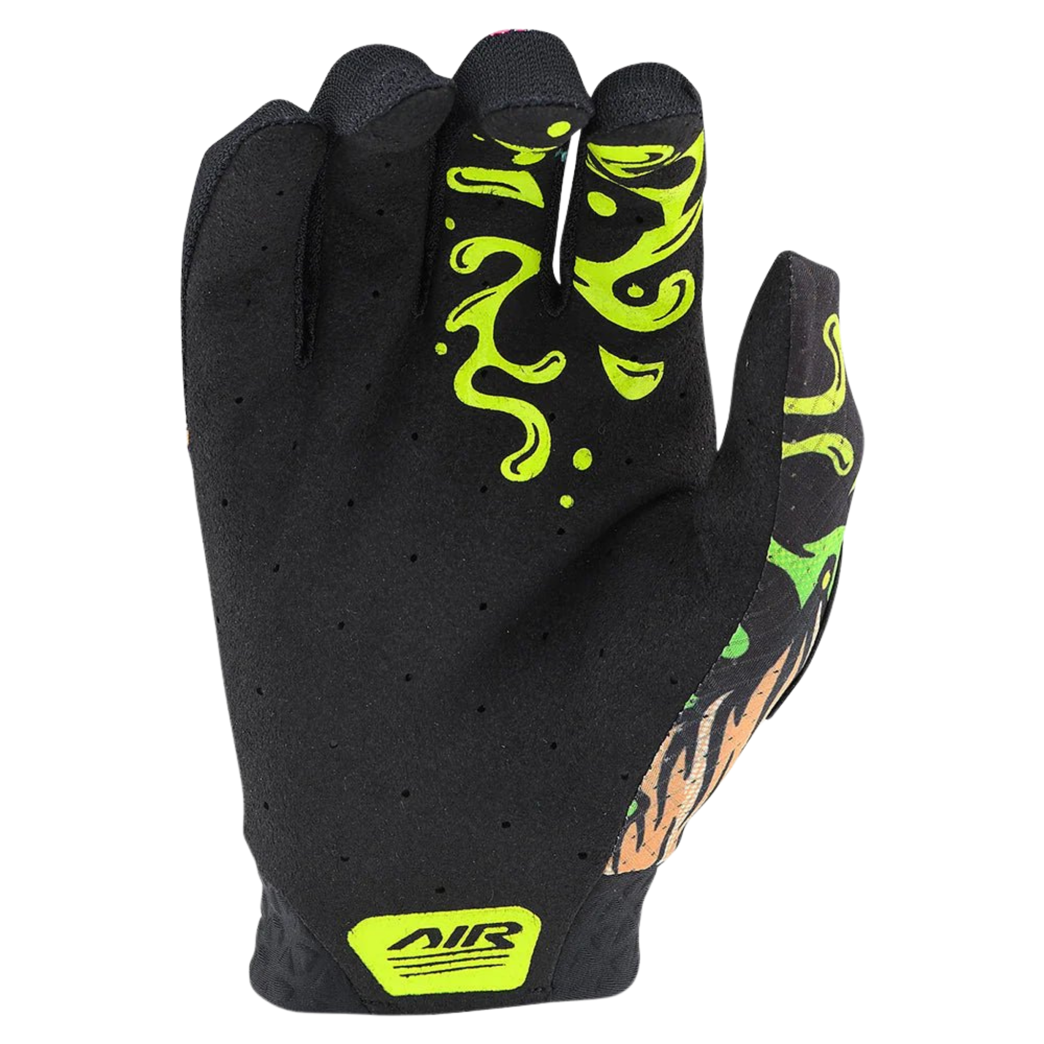 Palm view of Troy Lee Designs Youth Air Gloves Limited Edition with perforated Clarino synthetic leather in Bigfoot Black/Green