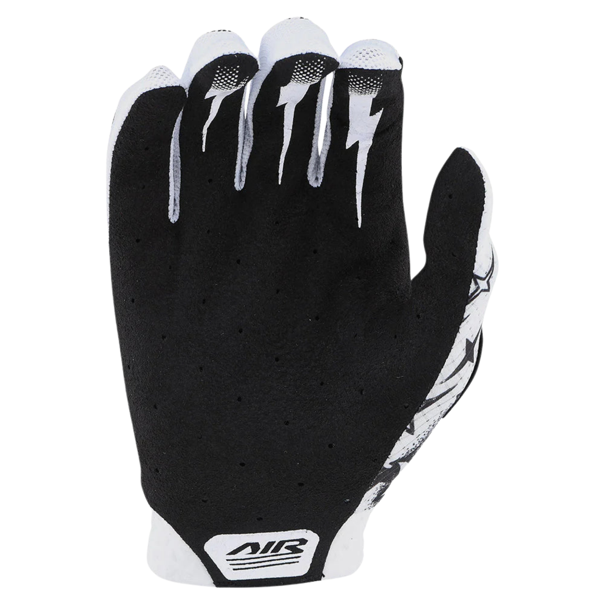 Palm view of Troy Lee Designs Youth Air Gloves Limited Edition with perforated Clarino synthetic leather in Skull Demon White/Black