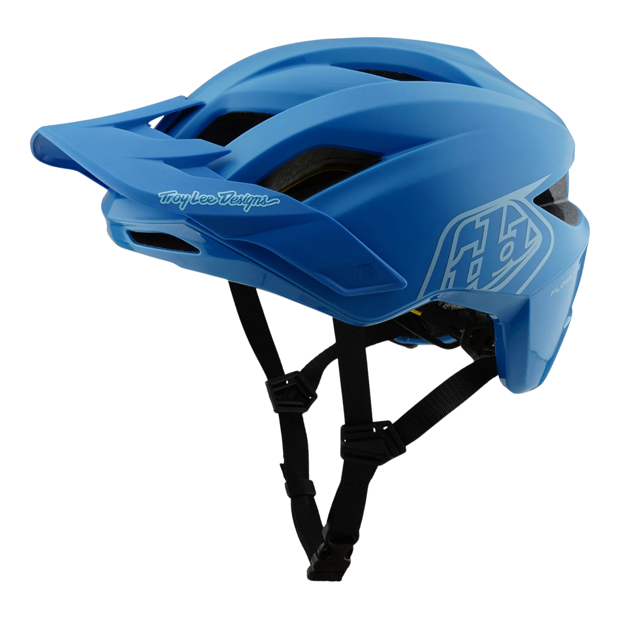 Front view of Troy Lee Designs Youth Flowline Helmet Orbit with adjustable visor in Cobalt/Blue