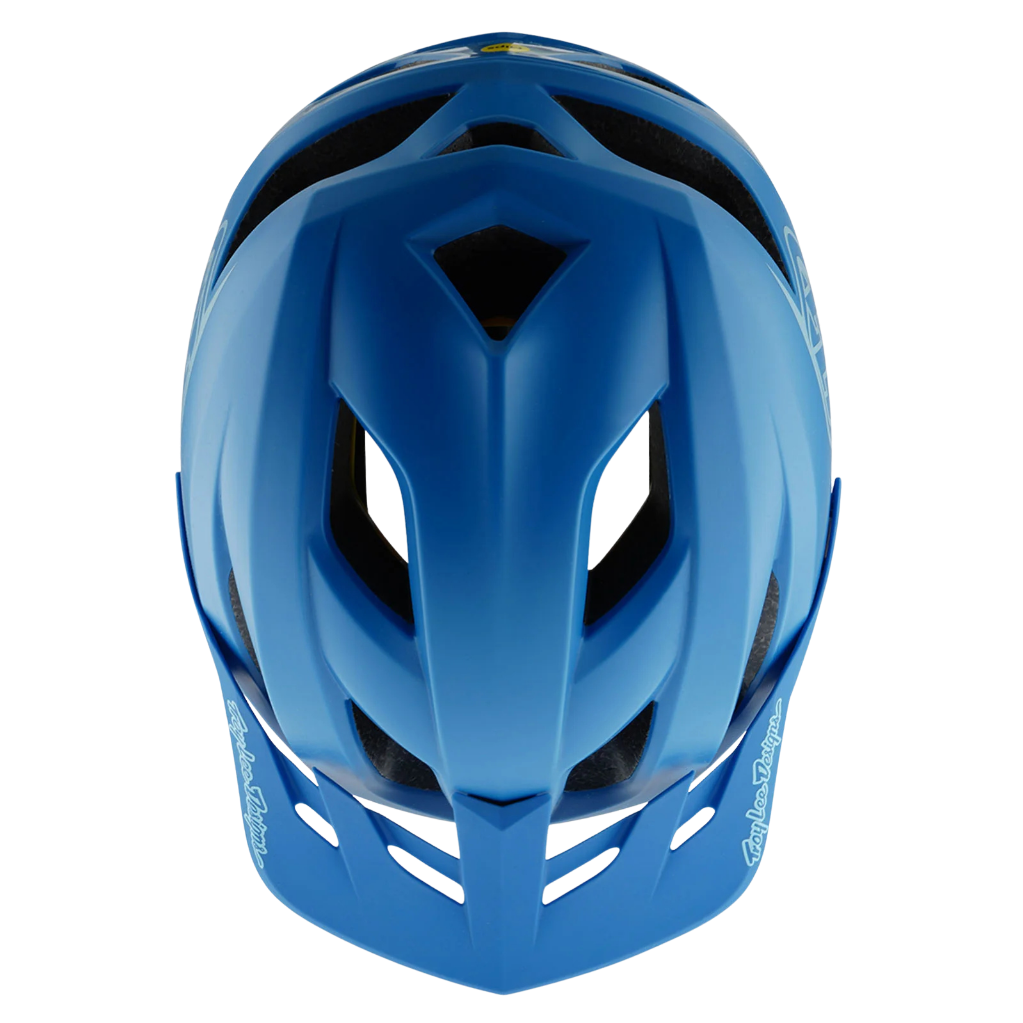 Close-up of the 14 ventilation ports on the Troy Lee Designs Youth Flowline Helmet Orbit in Cobalt/Blue