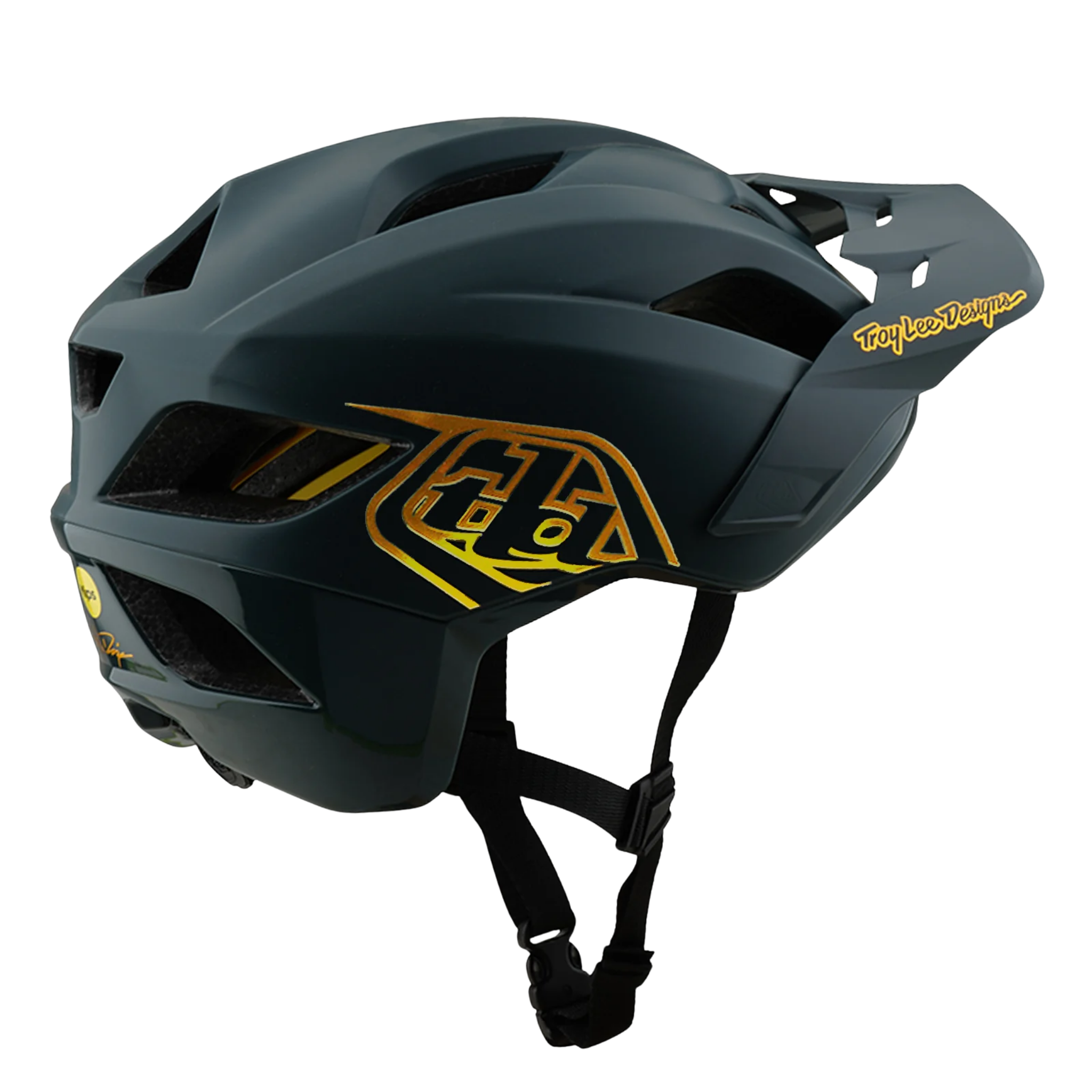 Close-up of the 14 ventilation ports on the Troy Lee Designs Youth Flowline Helmet Orbit in Orbit Gray/Gold