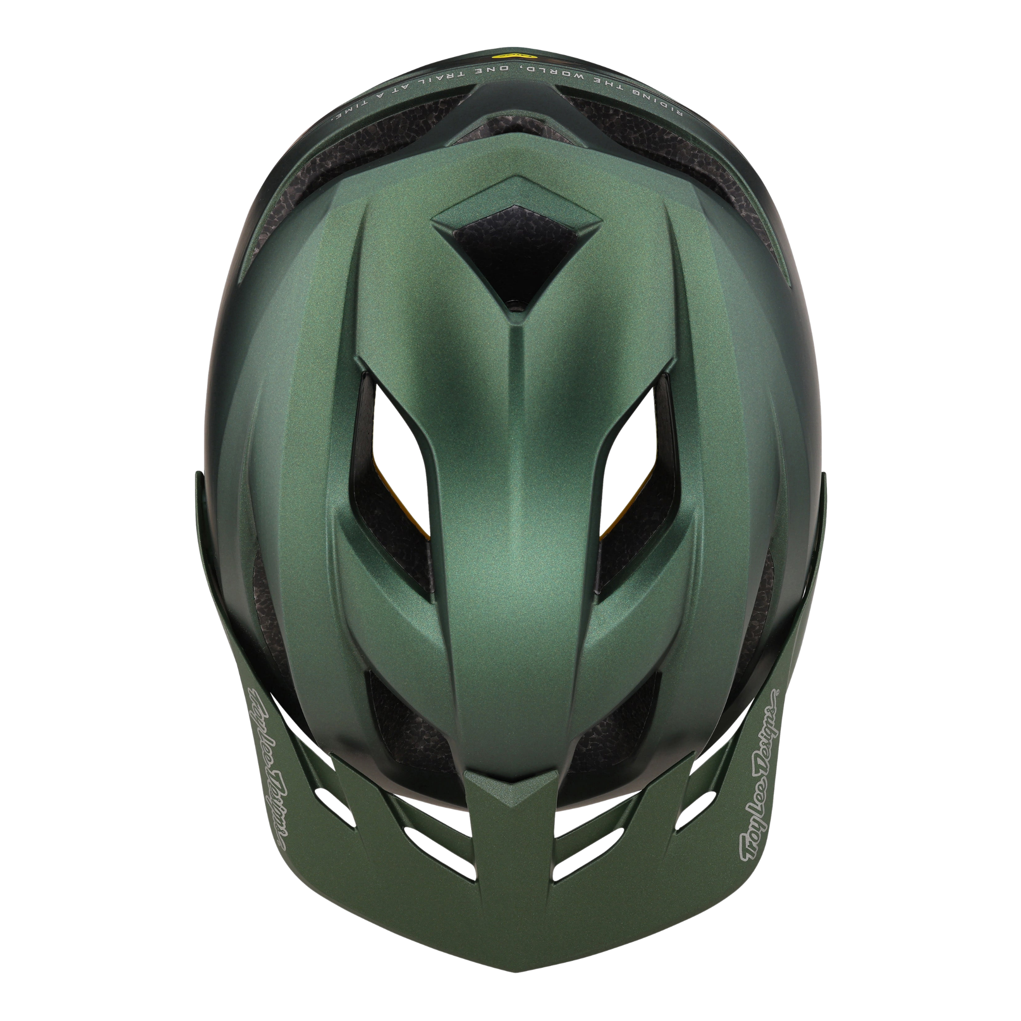 Close-up of the 14 ventilation ports on the Troy Lee Designs Youth Flowline Helmet Orbit in Forest Green