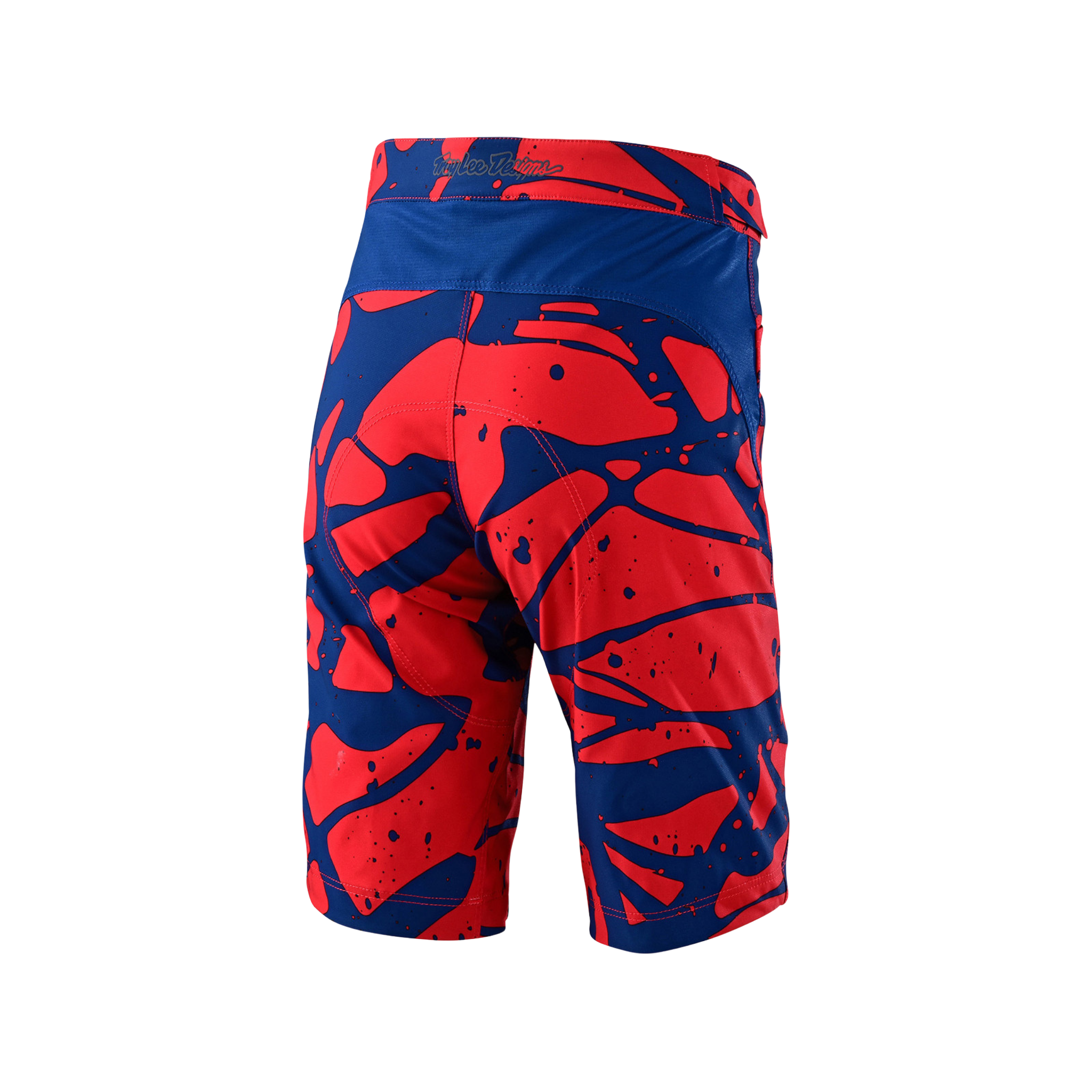 Rear view of Troy Lee Designs Youth Flowline Short Shell in Eruption Brick with performance trail design