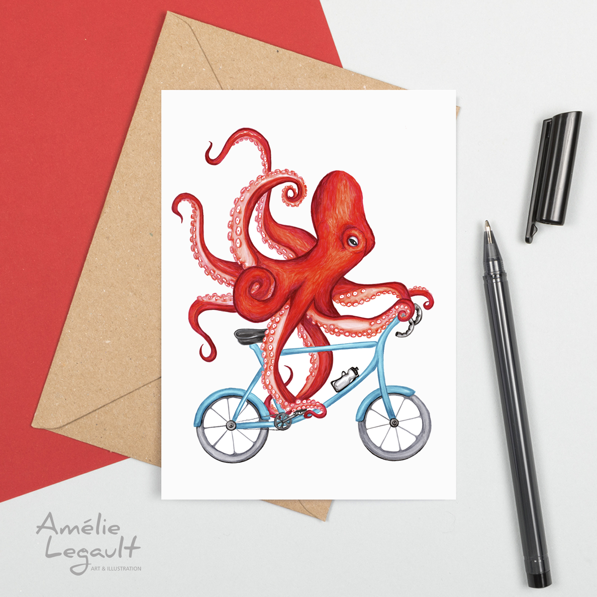 Octopus riding a bike Greeting Card