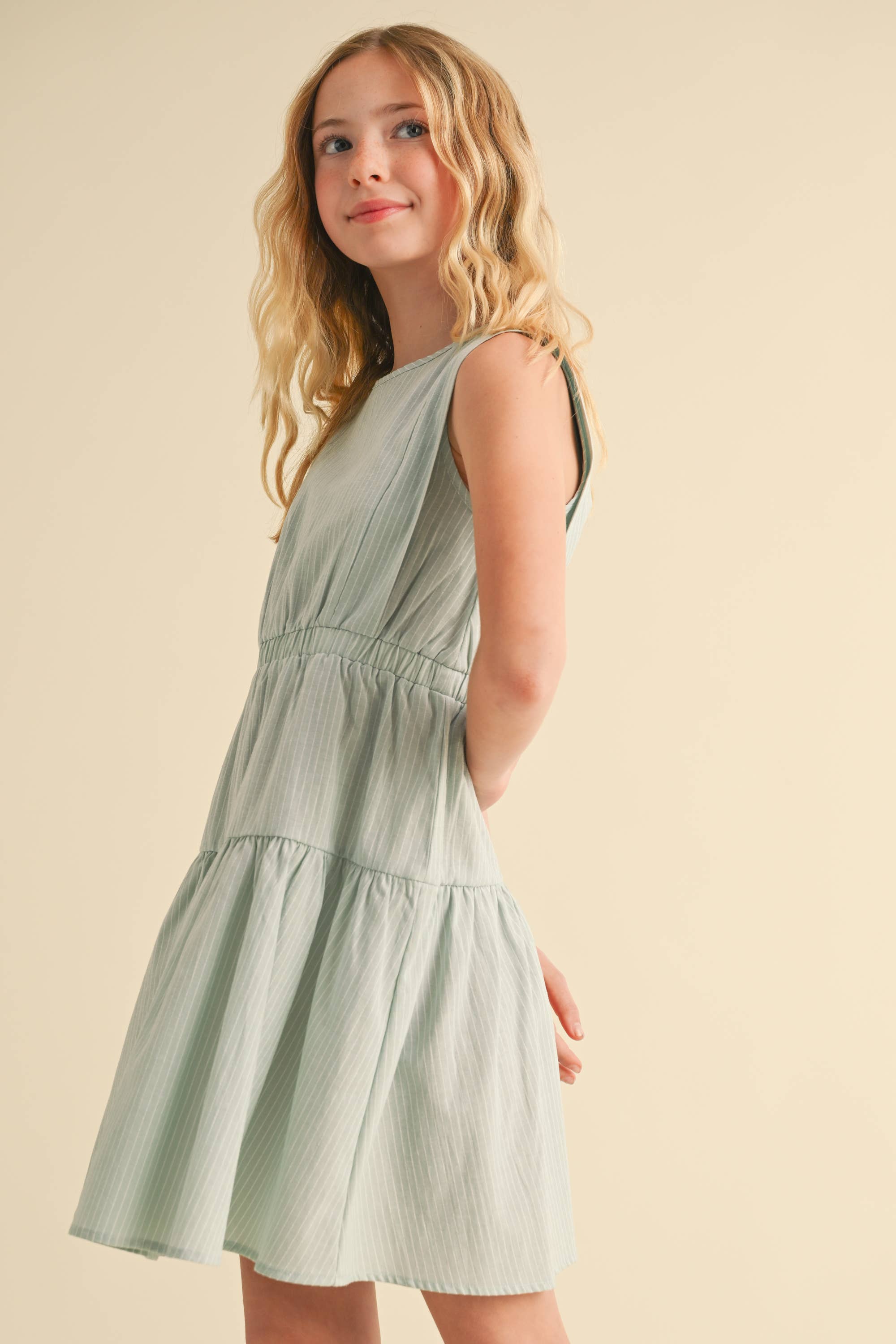 TWEEN GIRLS KIDS 2 TIER KNEE LENGTH DRESS (7/14)