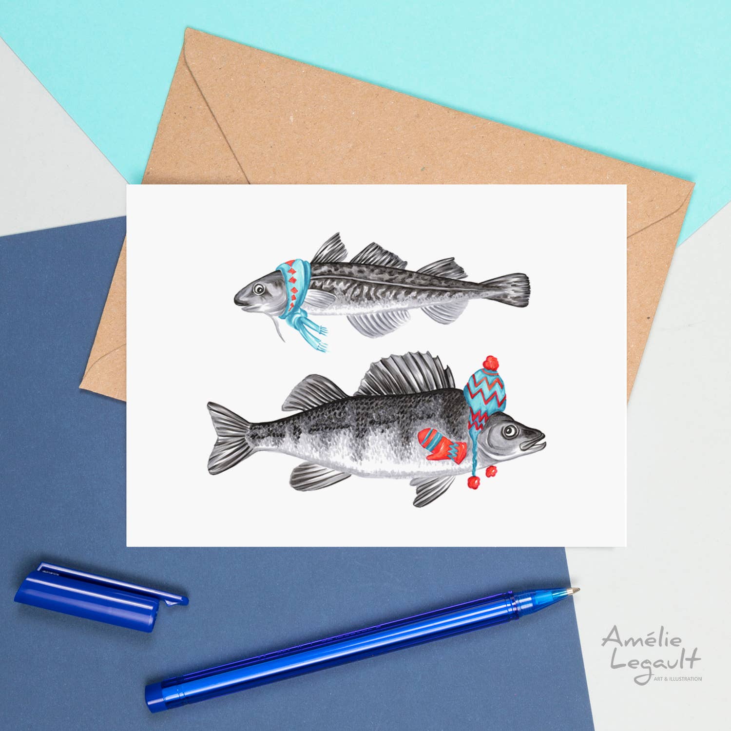 Fish greeting card, holiday card, Christmas Card