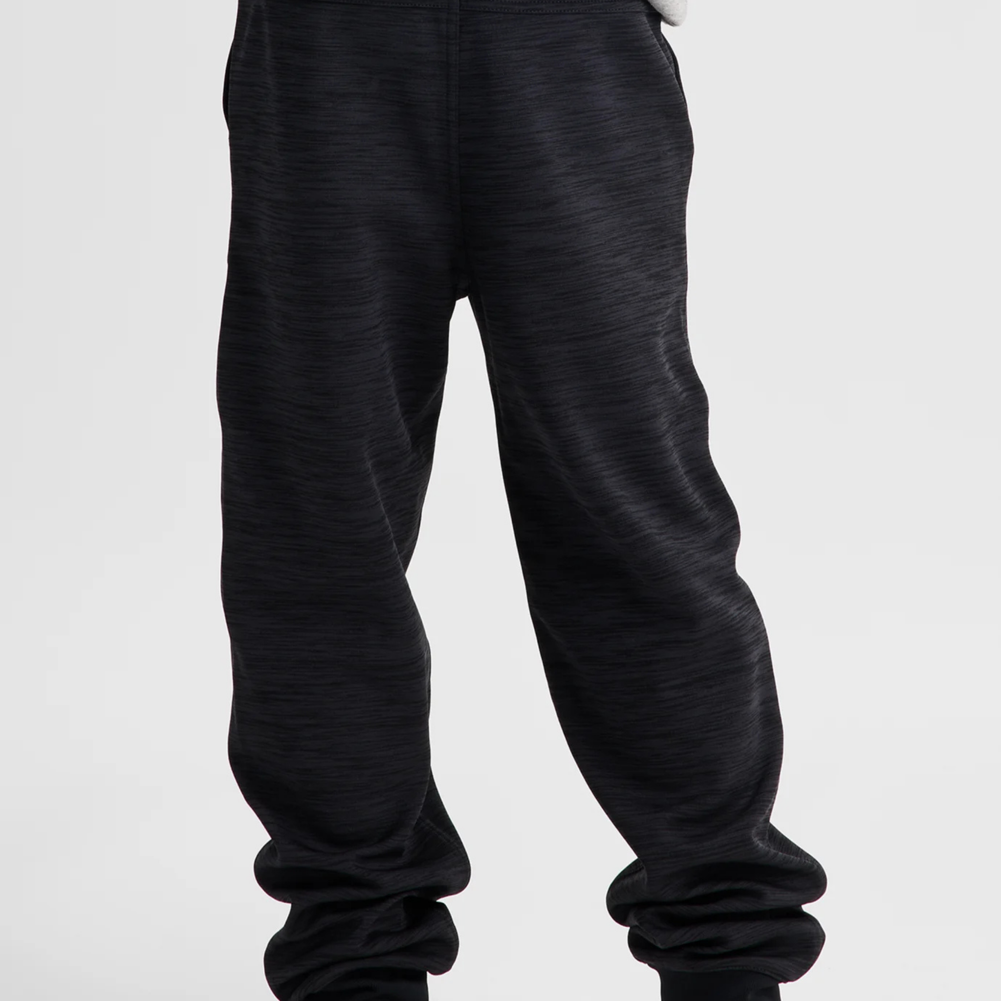 Back view of Burton Kids Oak Fleece Pants in Black Heather with recycled brushback fleece, ribbed waistband and regular fit