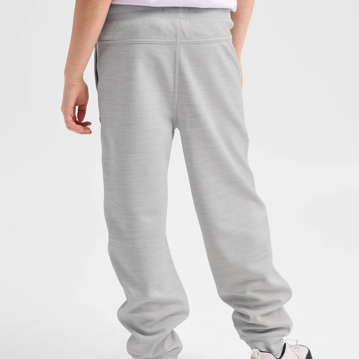 Back view of Burton Kids Oak Fleece Pants in Grey Cloud with recycled brushback fleece, ribbed waistband and comfortable regular fit