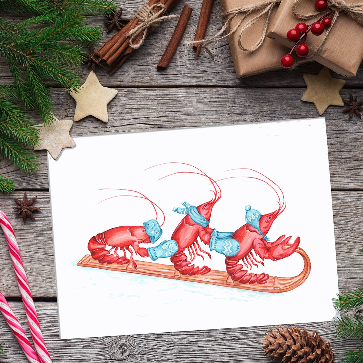 Lobster sledding Greeting Card