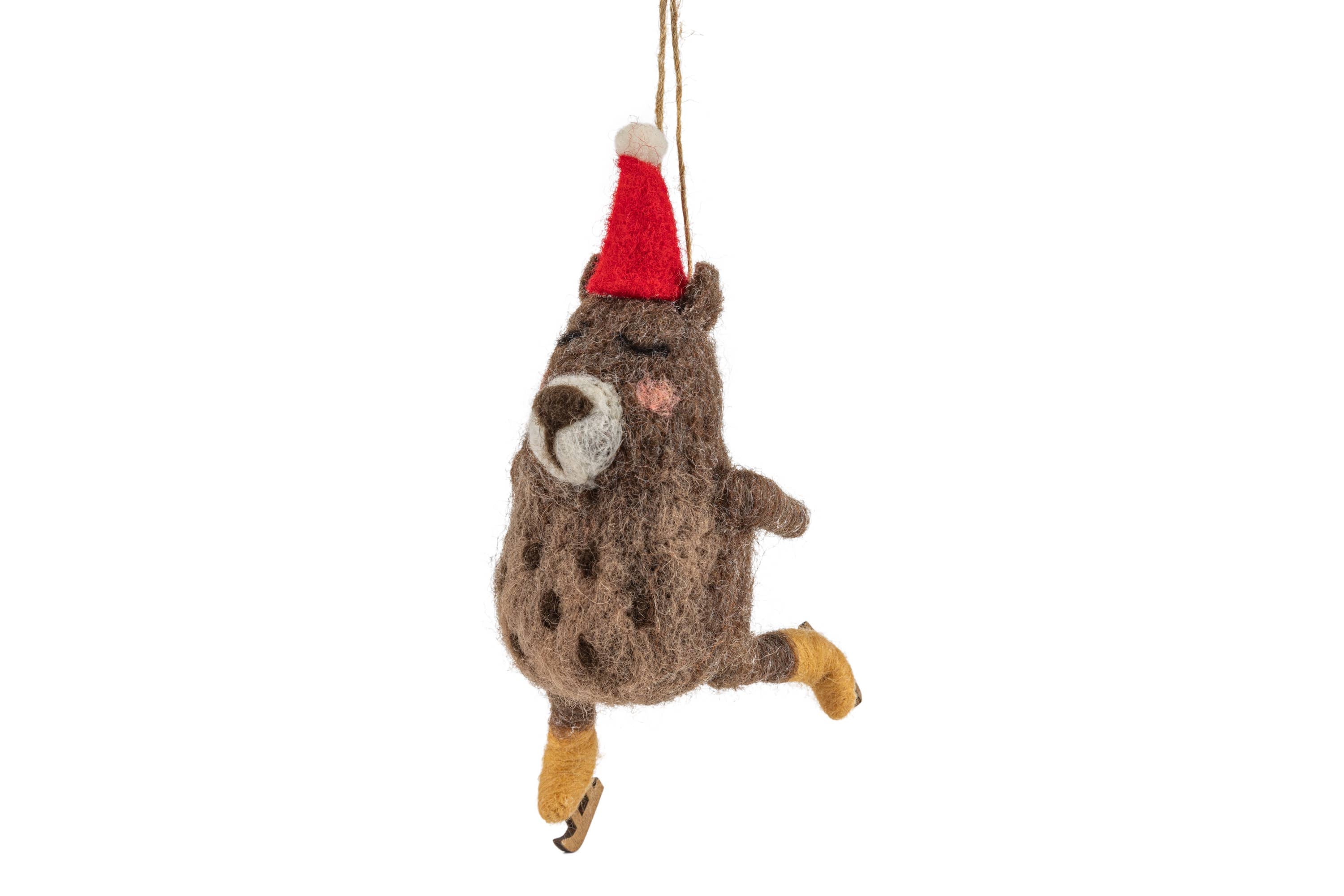 A12739-Felt bear on skates/Christmas hat orn, 6 in