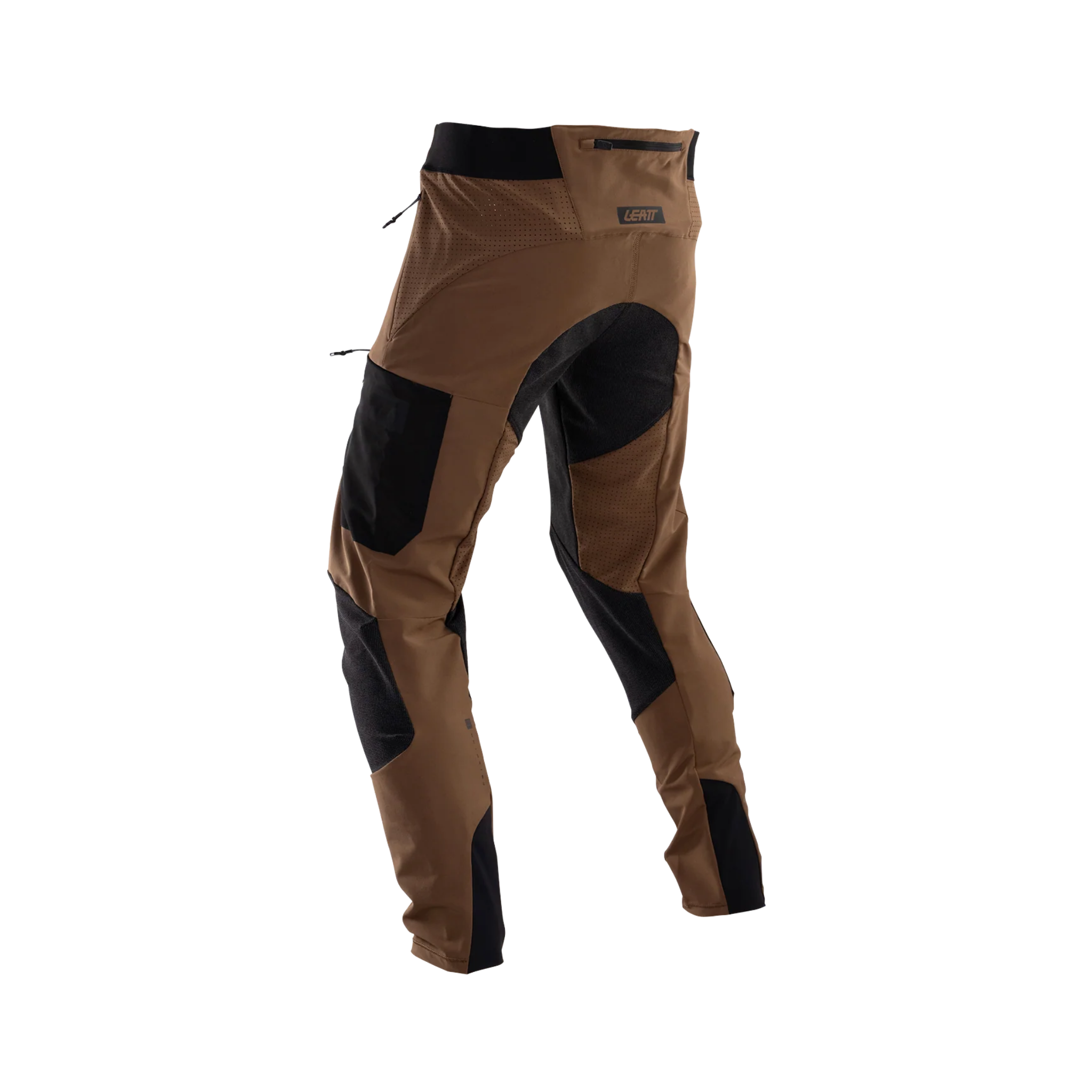 Back view of Leatt MTB Gravity 4.0 Junior Pants Brass Brown showing waterproof seat panel