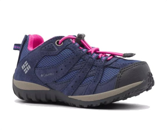 Columbia Children's Redmond Waterproof Hiking Shoes - Mountain Kids Outfitters - Bluebell/Pink Ice Color - White Background