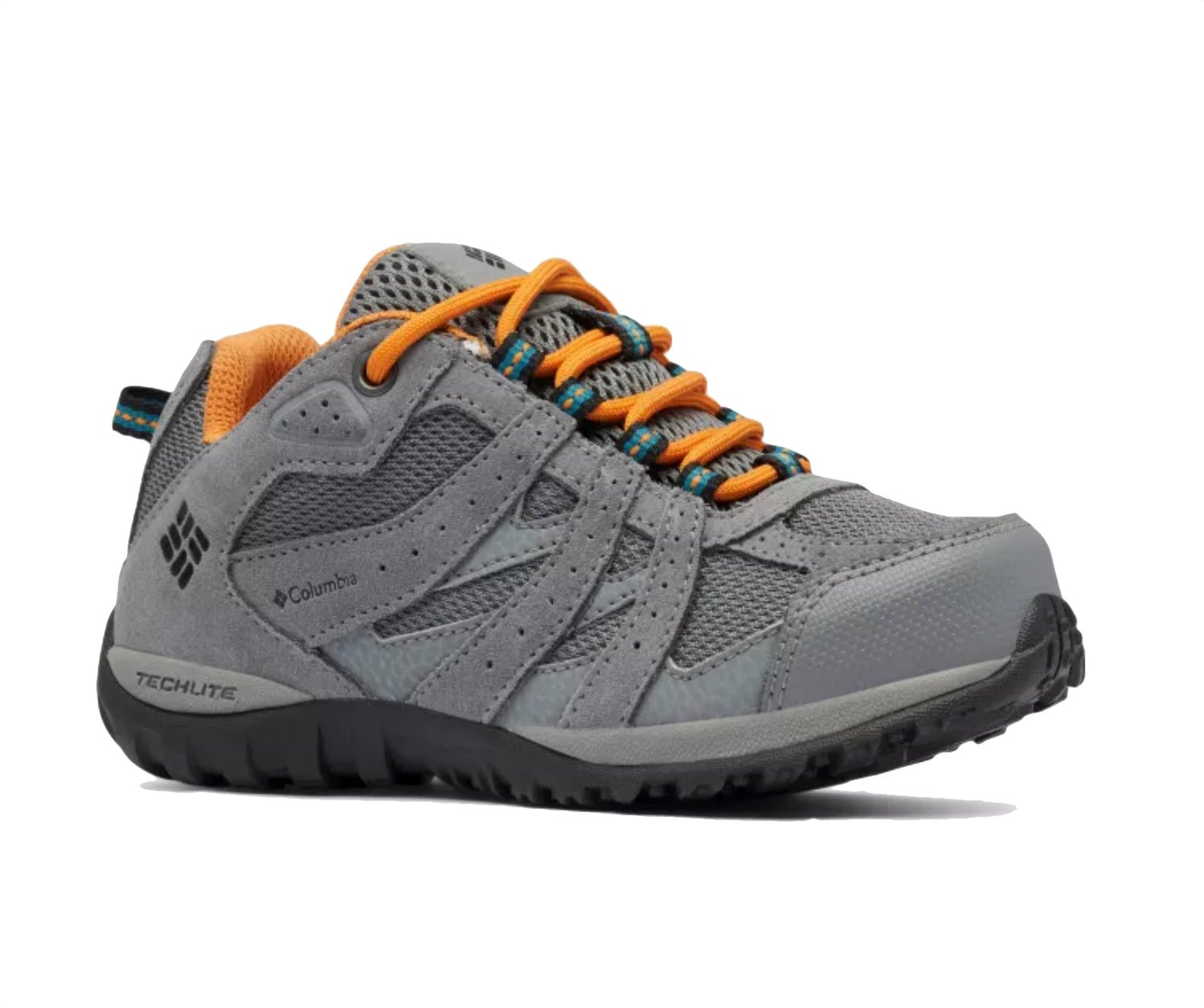 Columbia Children's Redmond Waterproof Hiking Shoes - Mountain Kids Outfitters - Grey Steel/Gold Amber Color - White Background