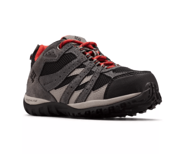 2022 Columbia Youth Redmond Waterproof Hiking Shoes - Mountain Kids Outfitters - Black/Flame Color - White Background