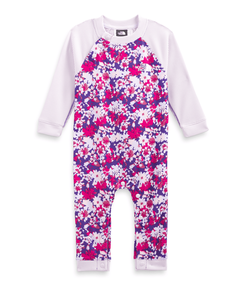 Baby Waffle Base Layer One Piece - Mountain Kids Outfitters: Floral Print Pink, Front View