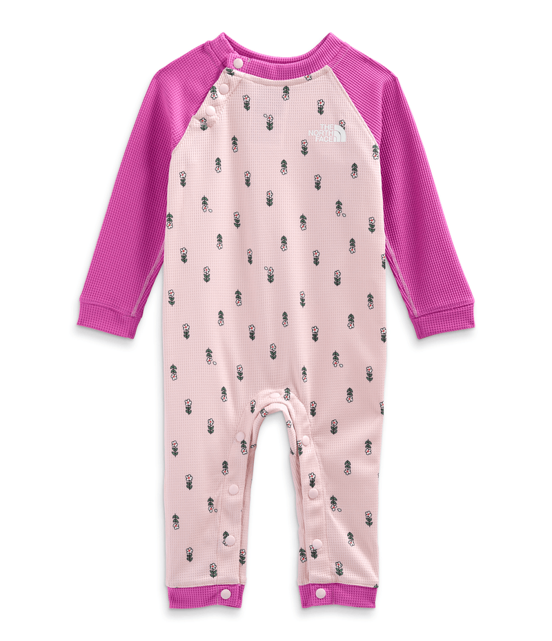 Baby Waffle Base Layer One Piece - Mountain Kids Outfitters: Purdy Pink Joy Floral Print, Front View