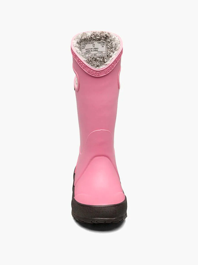  BOGS Plush Waterproof Fur Lined Rain Boots 2022 - Little Textures 2022 - Mountain Kids Outfitters - Pink Color - White Background front view