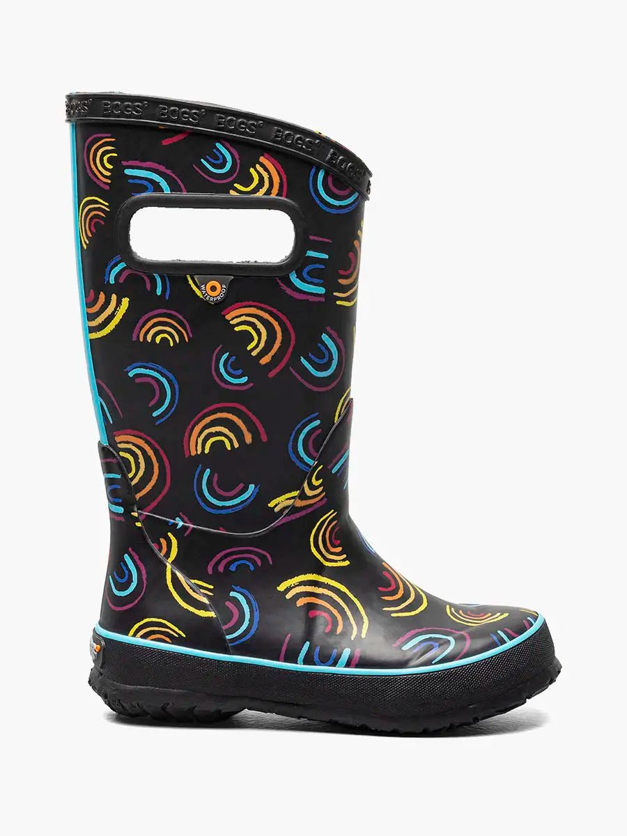 BOGS Waterproof Rain Boots 2022 - Mountain Kids Outfitters - Wild Rainbows Color - White Background side view